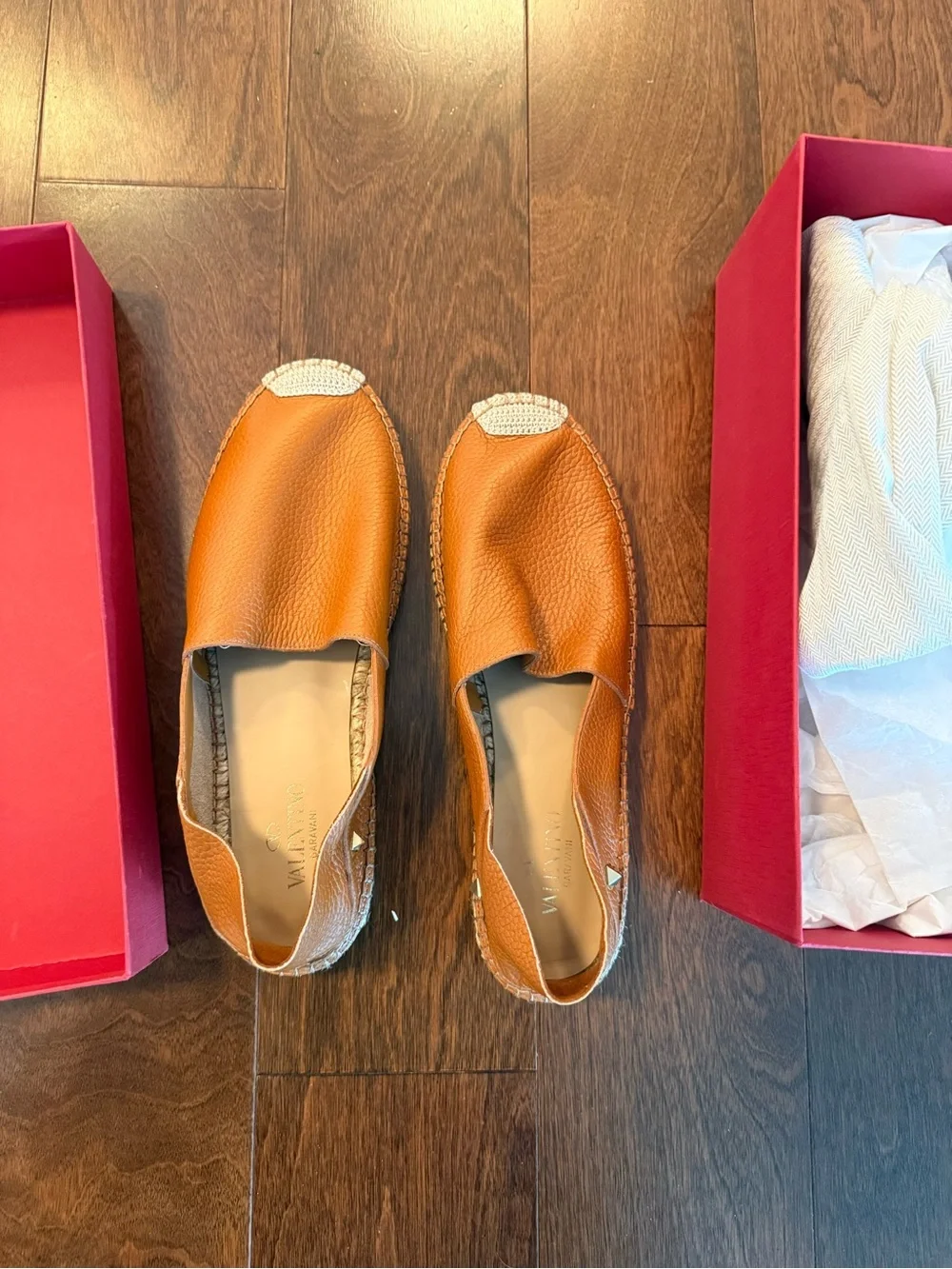 Valentino Garavani Tan Leather Espadrille Slip-Ons
